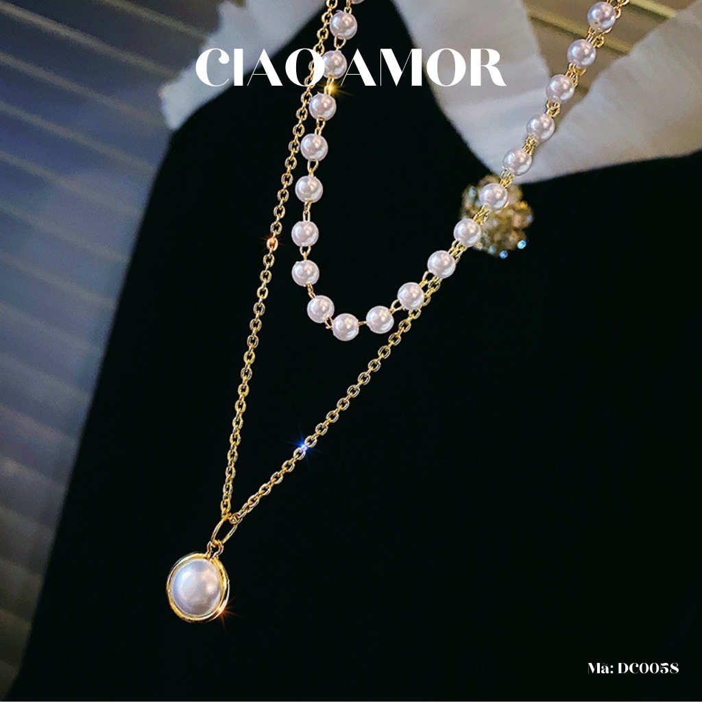 Dây chuyền nữ, vòng cổ 2 dây ngọc HOT trang sức Ciao Amor - Mã DC0058