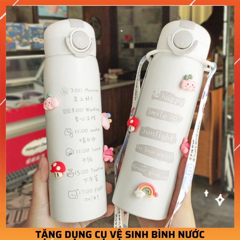 Bình giữ nhiệt INOX 304 phong cách hàn quốc , bình nước có ống hút dung tích 500ml có dây đeo