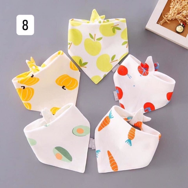 Combo 10 yếm tam giác cotton siêu mềm có khuy bấm cho bé