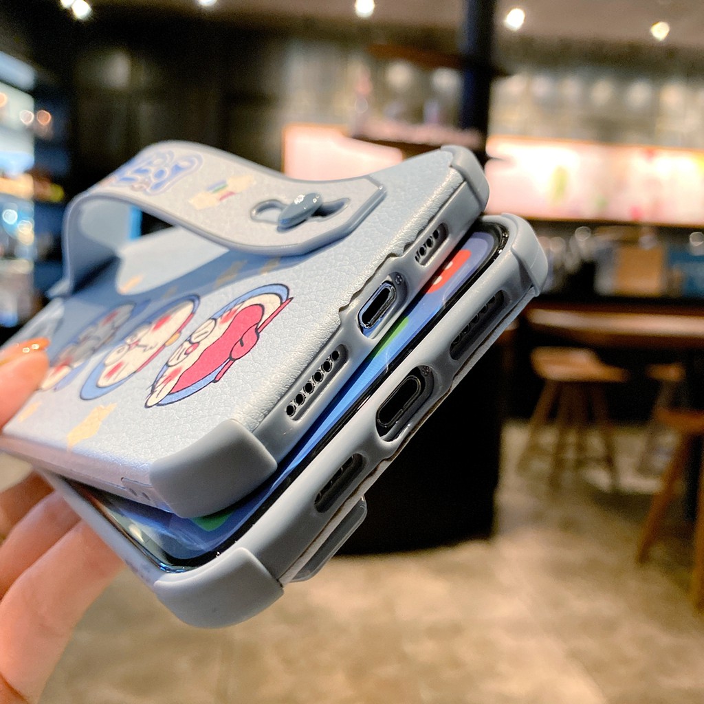Ốp Điện Thoại Da Cừu Hình doraemon Có Dây Đeo Cho Iphone 14 13 12 pro MAX 11 pro MAX XS MAX XR X 7 8PLUS