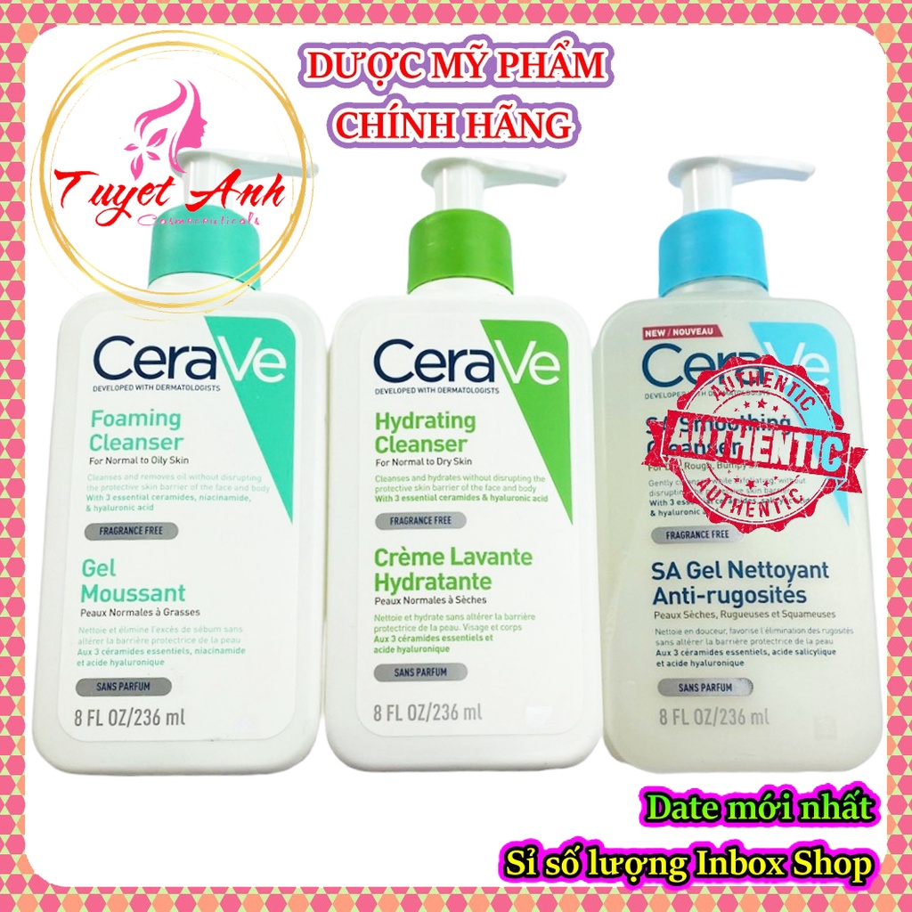 CeraVe Sữa rửa mặt dịu nhẹ, 3 lựa chọn Foaming/Hydrating Facial Cleanser/ SA Smoothing