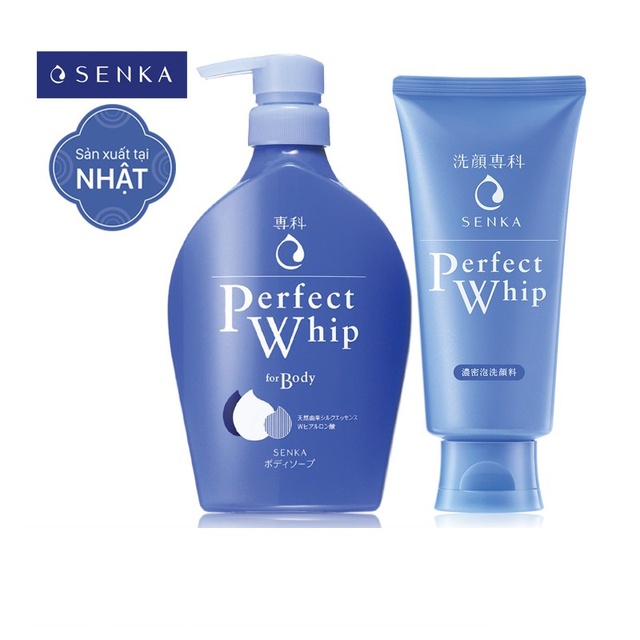 Bộ đôi Senka Perfect Whip: sữa tắm dưỡng ẩm 500ml và sửa rửa mặt tạo bọt dưỡng ẩm chiết xuất tơ tằm 120g