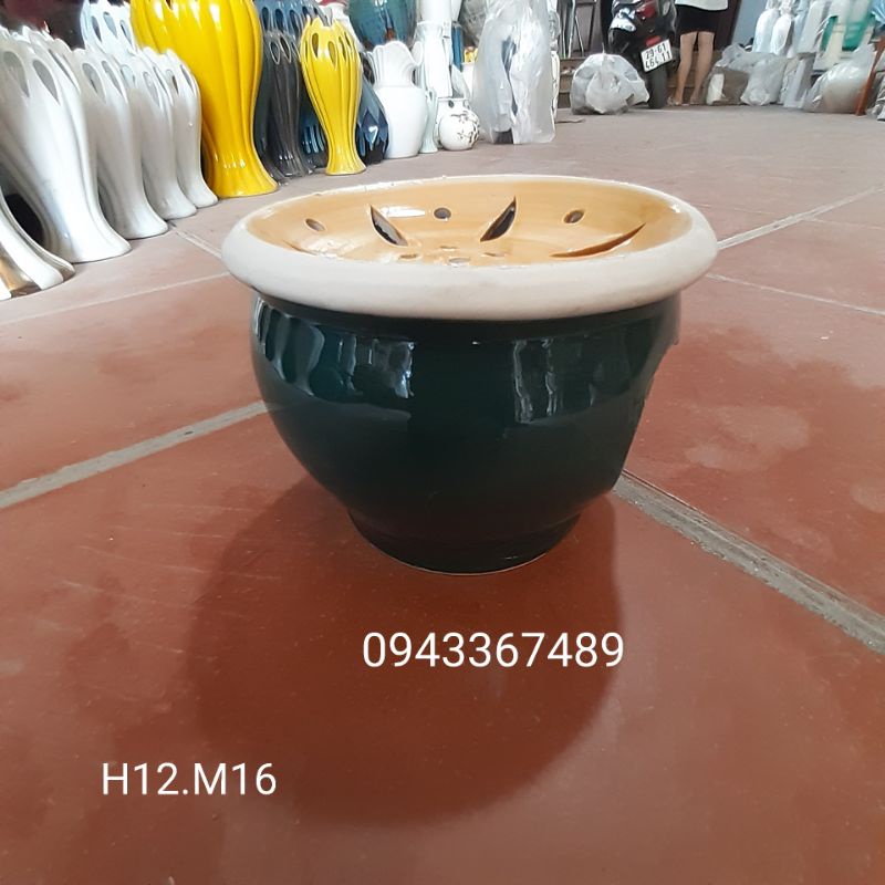 Bếp xông bồ kết cao 12cm, ĐK miệng 16cm. Hàng sứ Bát Tràng