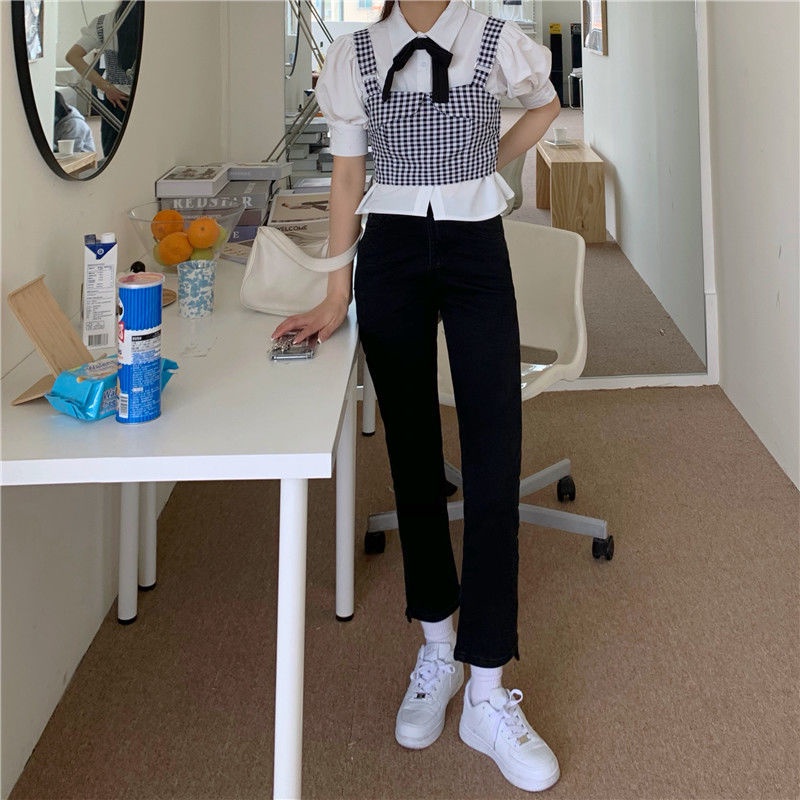  Xiaozhainv Quần Jean Nữ Dáng Dài Cạp Cao Ống Suông Xẻ Tà Cá Tính Phong Cách Hàn Quốc | BigBuy360 - bigbuy360.vn