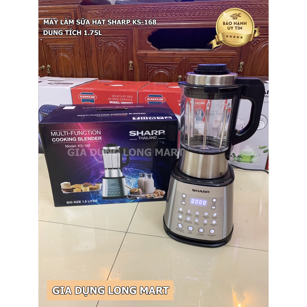 Máy Làm Sữa Hạt, Xay và Nấu Đa Năng SHARP KS-168 Công Xuất 1000W, Hàng Chính Hãng Bảo Hành 12 Tháng