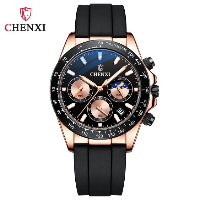 Đồng hồ nam chính hãng dây cao su CHENXI CX-958 chạy 6 kim cao cấp máy nhật bền đẹp