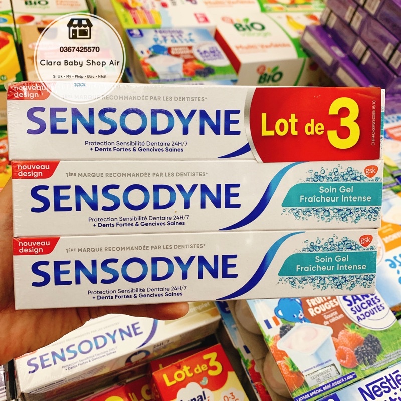 (Air/ có bill) Kem đánh răng Sensodyne của Pháp sét 3 tuýp (3x75g)