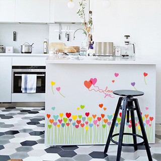 Decal giấy dán tường decal dán chân tường cây cỏ trái tim