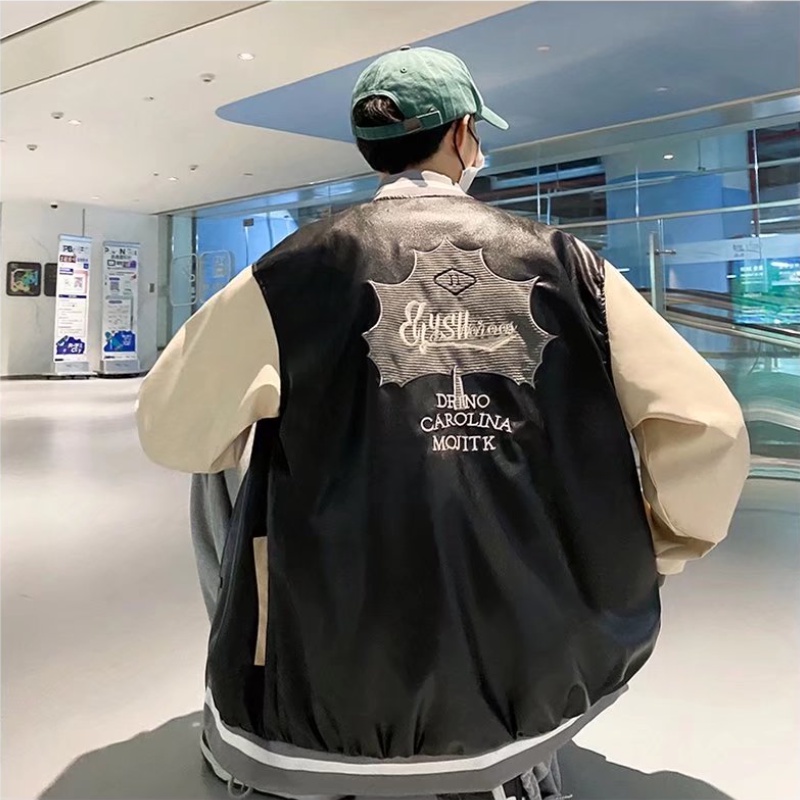 Áo Khoác Bóng Chày Da pu Tay Dài Dáng Rộng Thêu Chữ Phong Cách Hàn Quốc Thời Trang Cho Nam Và Nữ