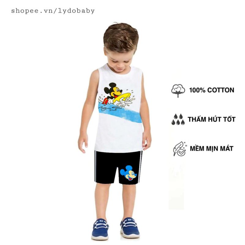 Đồ bộ quần áo thun ba lỗ cotton cho bé trai mặc nhà mùa hè 3 , 4 , 5 , 6 , 7 tuổi Mickey Siêu nhân người nhện Mario HM