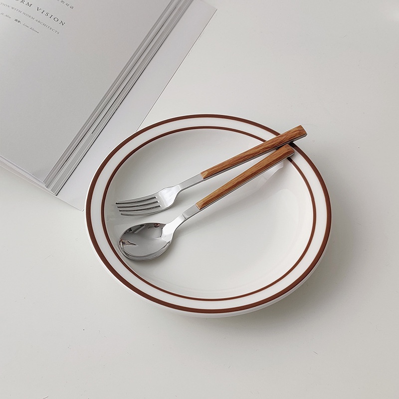 THANH LÍ Bộ dao, muỗng, nĩa bàn ăn inox cán gỗ cao cấp phong cách bàn ăn cổ điển, thìa cà phê, tráng miệng Classicie