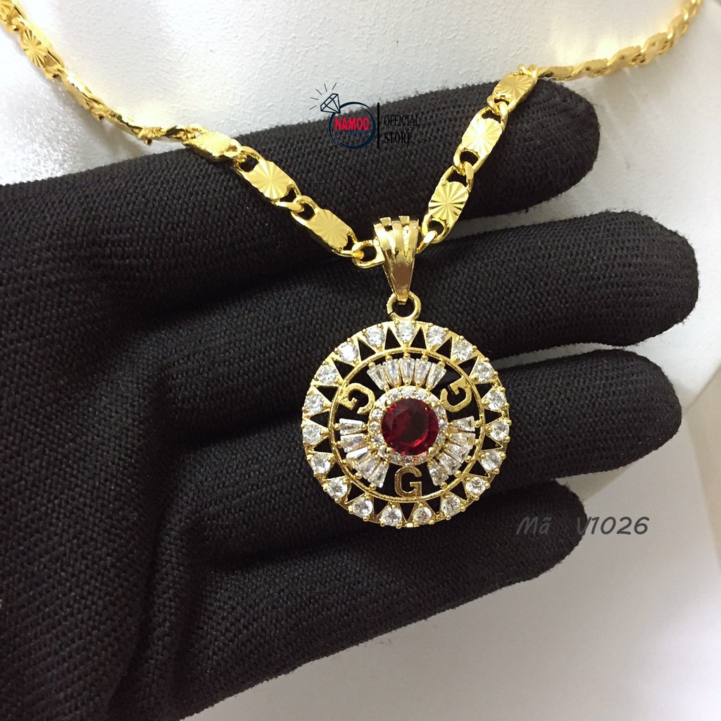 Dây Chuyền Đính Đá V1026, Kiềng Cổ Mặt GGG Nụ Đá Đỏ Bền Màu