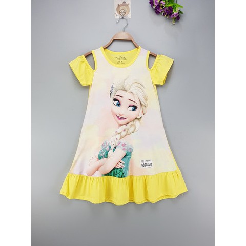 Váy bé gái, cotton,hở vai,in elsa, màu tím, hiệu Tinykids, size nhỡ 9t-14t, ri6/t6a7(c1)/t6a1(a2)/5