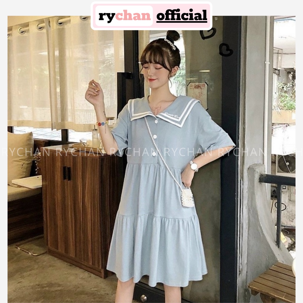 Đầm Babydoll Thủy Thủ Nhún Tầng Dễ Thương Ulzzang, Đầm Xòe Form Rộng Cute Cổ Peter Pan Màu Hồng Vàng Xanh - DX9956