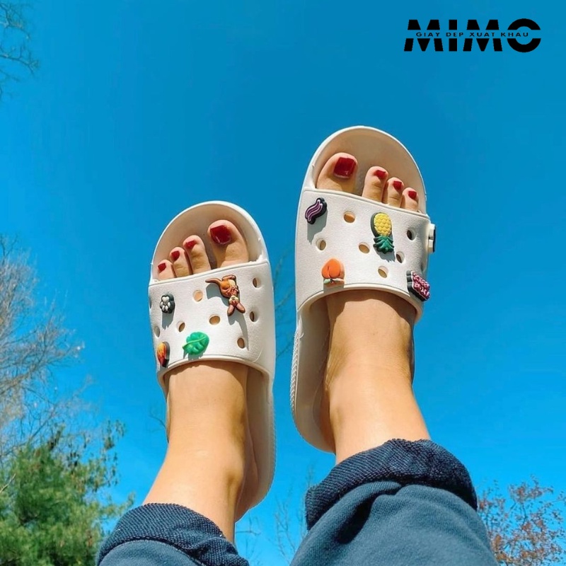 Tặng jibit, Dép lê Classic Trắng Full êm nhẹ, đế ma sát chống trơn trượt cho nam nữ