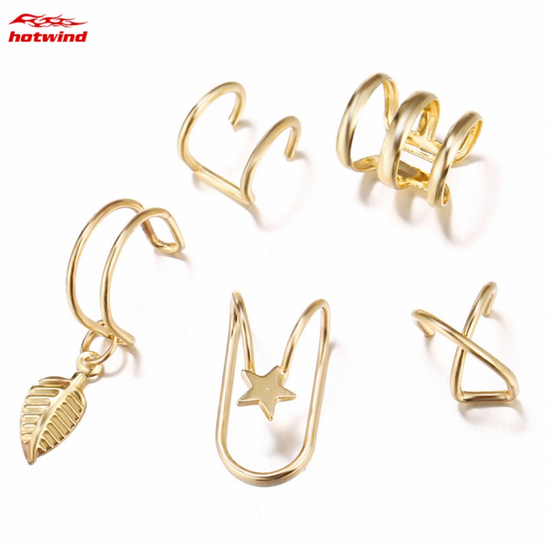 Set 5 khuyên tai rỗng dạng kẹp không xỏ thời trang nữ