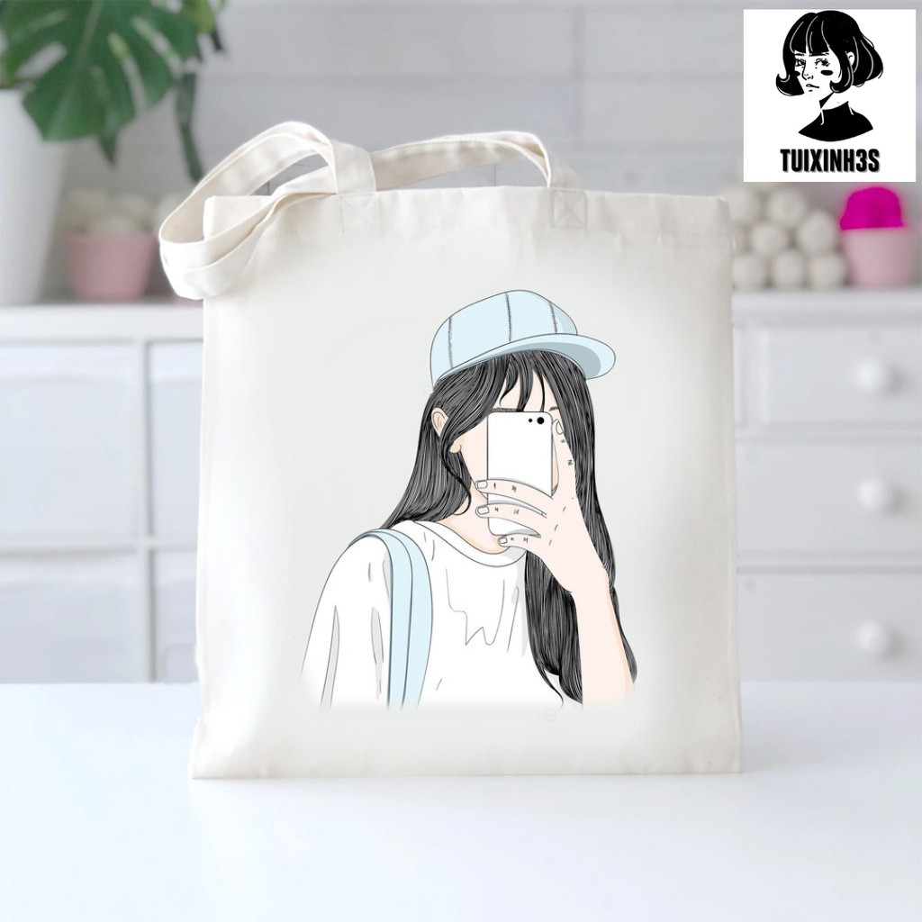 Túi Tote Cô Gái Chụp Ảnh - Cầm Túi - Dễ Thương Đi Học Đi Chơi