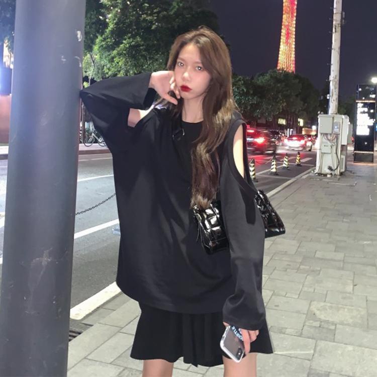 Áo thun dài tay hở vai dáng rộng thời trang xuân thu kiểu Hàn Quốc trẻ trung 2021 cho nữ