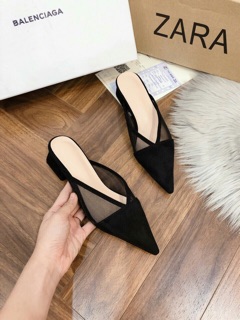 Giày sục nữ mũi nhọn pha lưới gót 3p