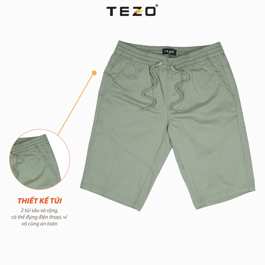 Quần short nam kaki chun cạp dây luồn Tezo thoải mái năng động 2202QNKB06