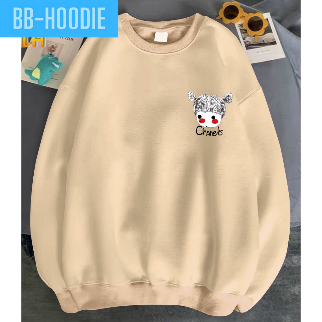 ÁO SWEATER NỈ UNISEX NỮ IN HÌNH CÔ GÁI BUỘT TÓC CHẤT VẢI NỈ POLY HAI LỚP DÀY DẶN