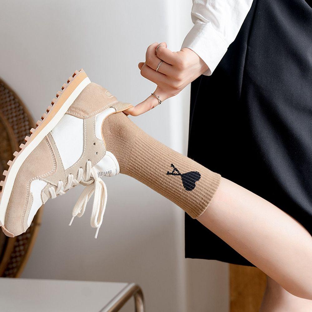 PRESTON Đôi Vớ Cotton Thêu Hình Trái Tim Thấm Hút Mồ Hôi Dành Cho Nữ