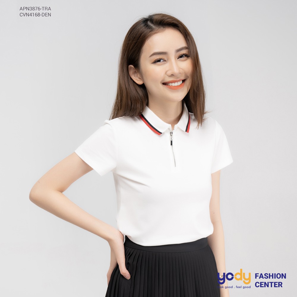 Áo thun polo nữ YODY cổ khóa trụ phối kẻ chất vải cotton cao cấp APN3876 | BigBuy360 - bigbuy360.vn