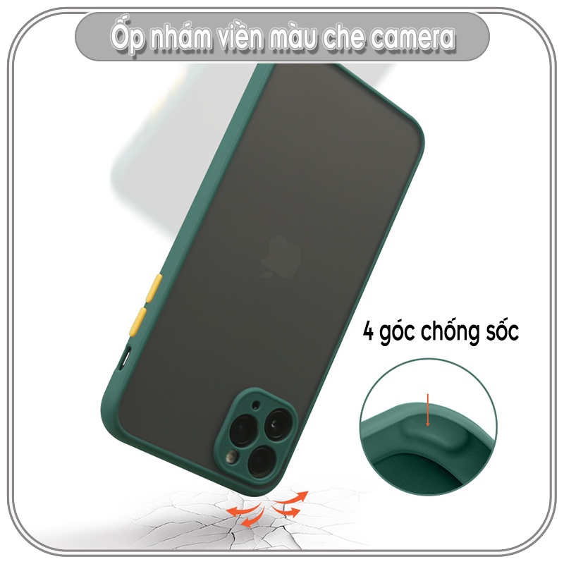 Ốp lưng iPhone 11 / 11 Pro / 11 Pro Max / 12 / 12 Pro Max trong nhám viền màu che camera