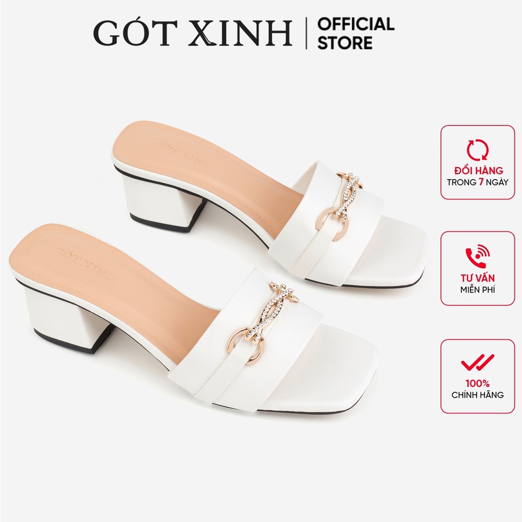 Dép cao gót nữ GÓT XINH D16 mũi vuông quai ngang cao 4cm