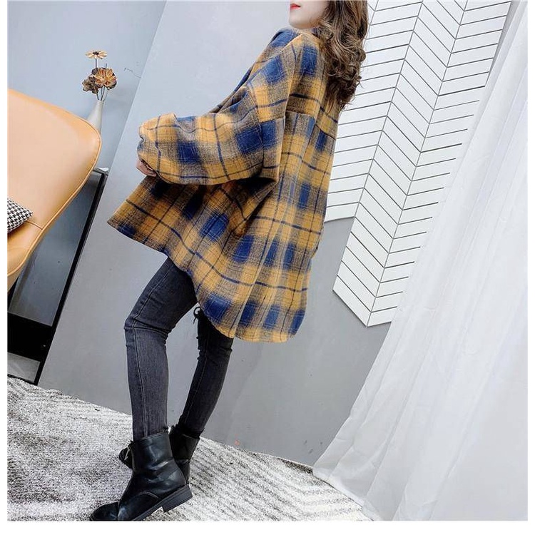 Áo Khoác Sơ Mi Caro Tay Dài Thời Trang Hàn Quốc Cho Nữ