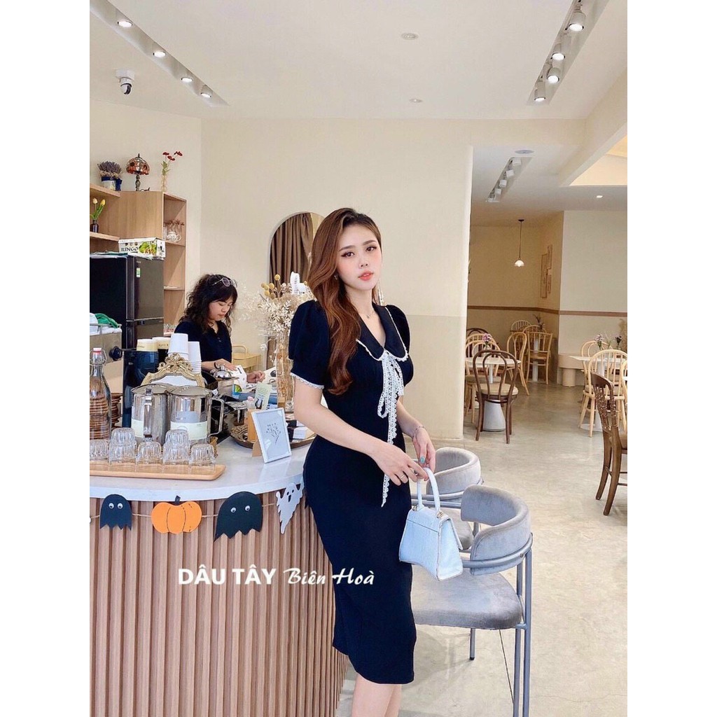 Đầm ulzzang🌸FREESHIP🌸 Đầm nữ, váy nữ dáng xòe màu đen cổ sen thắt nơ xinh xắn | BigBuy360 - bigbuy360.vn