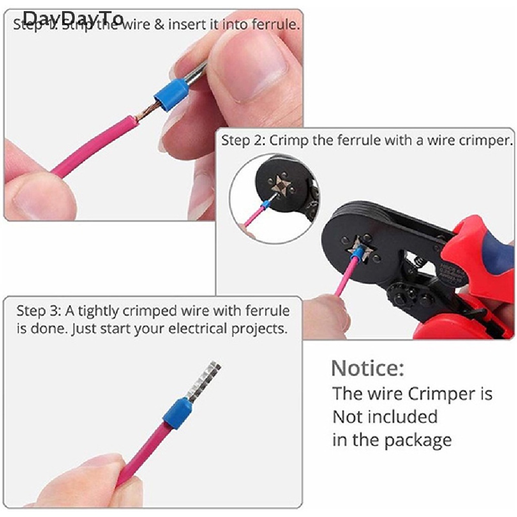 DayDayTo 400pcs Tubular Terminal Cord End Wire Connector Electrical Insulated Terminator .