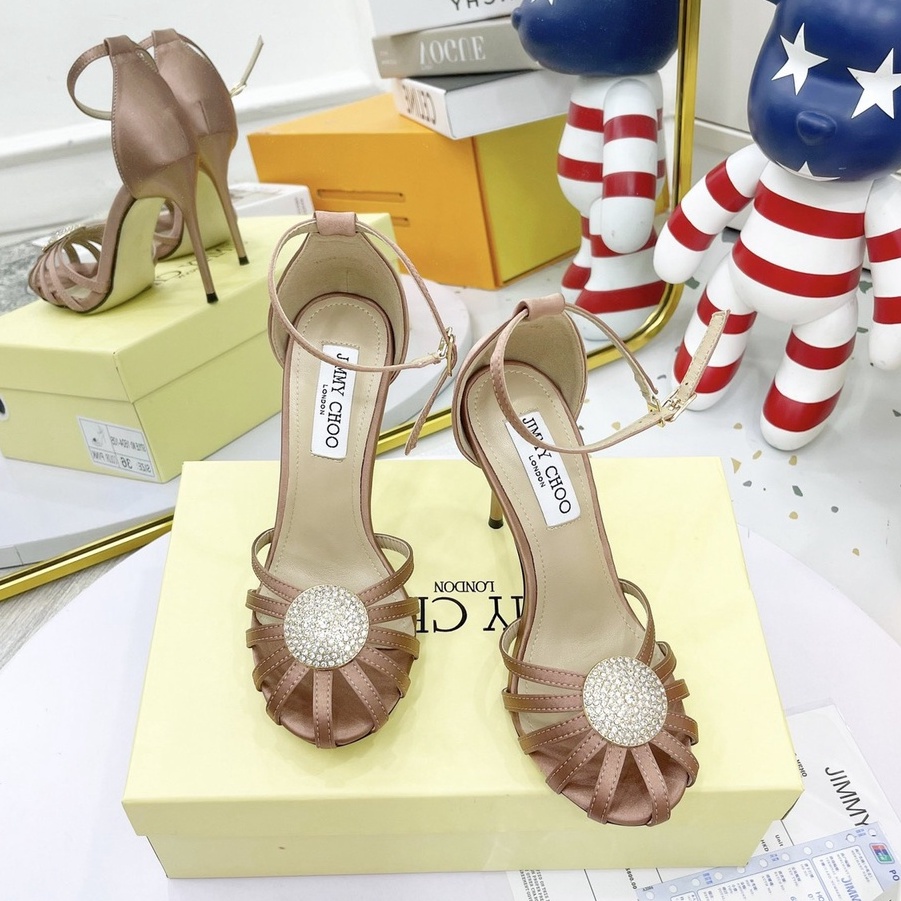 Giày cao gót nữ cao cấp , Dép cao gót JIMICHOO đính đá 2 màu đen kem seiz 35_38 full box
