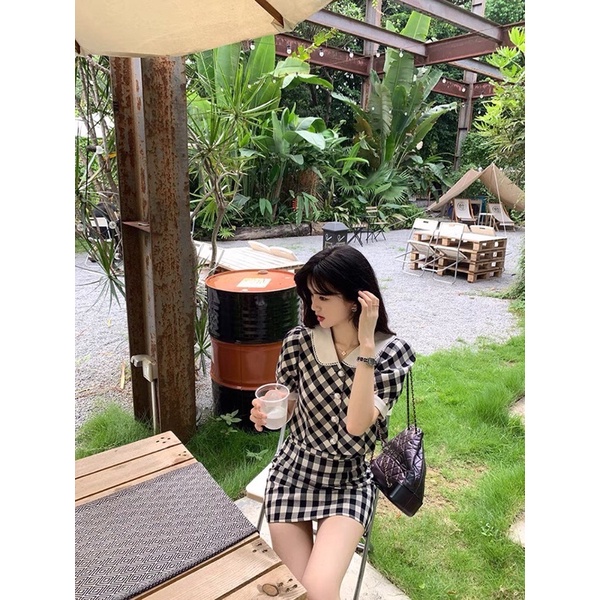 Sét áo váy caro trẻ trung