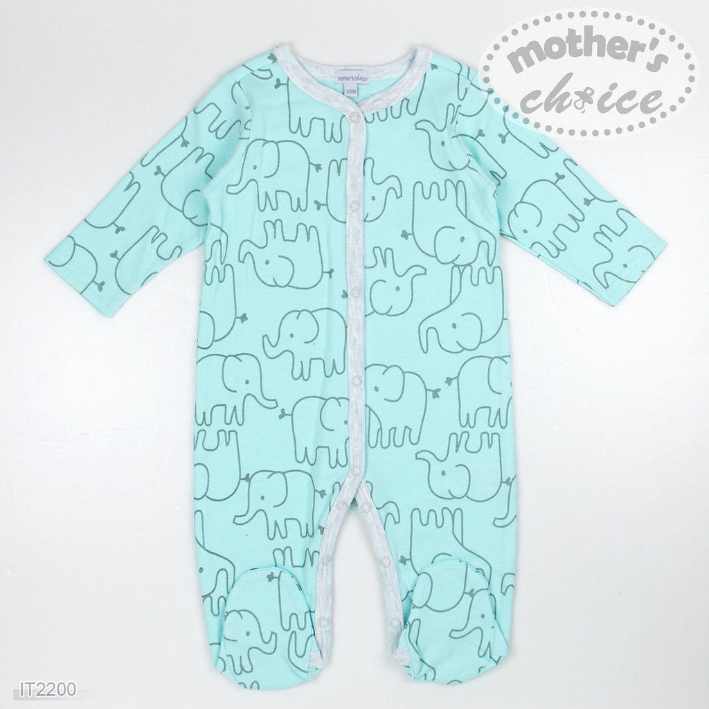 Bộ đồ liền quần liền tất / romper màu xanh họa tiết voi của Mother's Choice IT2200