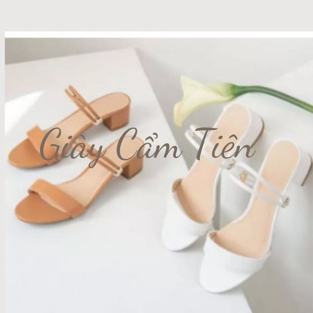 GIÀY CAO GÓT NỮ CẨM TIÊN ĐỄ VUÔNG 3 PHÂN QUAI ĐÍNH KHUYÊN XINH XẮN