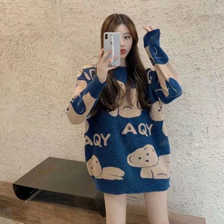 Áo Len Dài Tay, Áo Len FreeSize Hàng Quảng Châu Họa Tiết Gấu Chất Mịn, mềm mặc siêu ấm Sang Chảnh | BigBuy360 - bigbuy360.vn