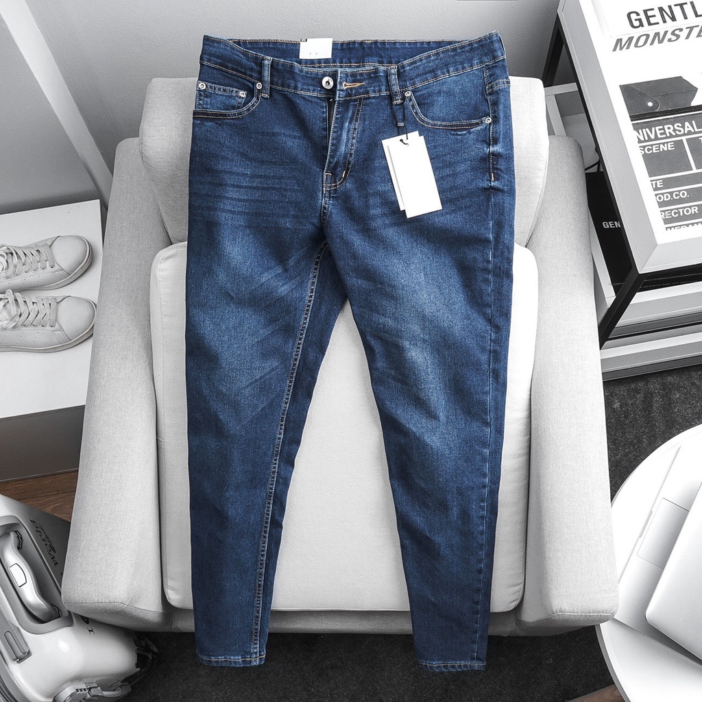 Quần jean nam xanh đậm trơn VNXK dư xịn dáng slimfit ôm vừa jean co giãn chất bò cao cấp
