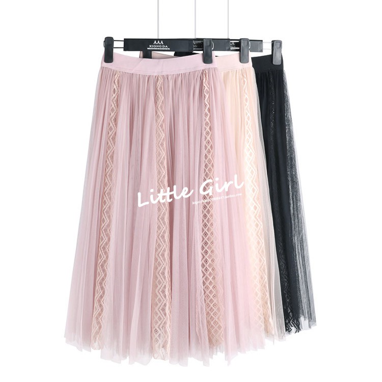 Chân váy midi xếp li pha ren -V18 | BigBuy360 - bigbuy360.vn