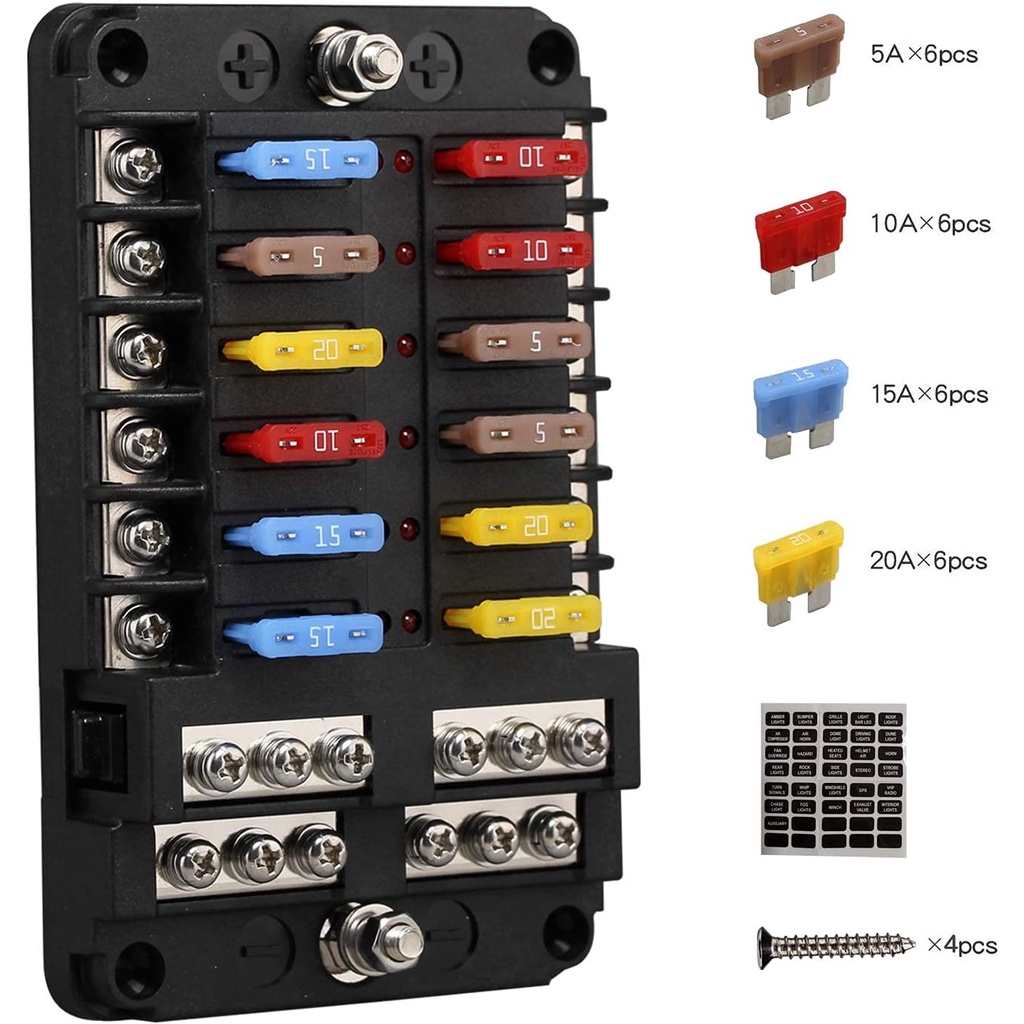 Hộp Cầu Chì 12 Chiều Lắp Cho Xe Tải, Tàu Thuyền, Xe Ô Tô