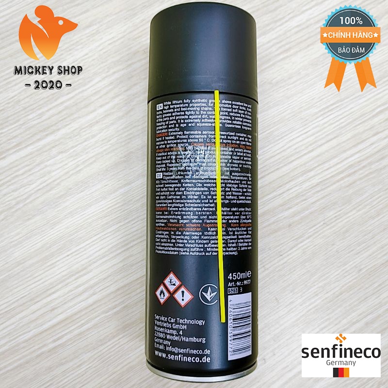 Mỡ Bò Trắng Lithium Dạng Xịt Senfineco 9977 – 450ML Spray Grease White Lithium Grease - CHÍNH HÃNG