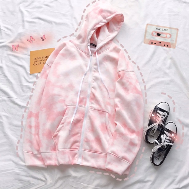 Áo Khoác Hoodie Zip Loang Màu 3D Ảnh Thật