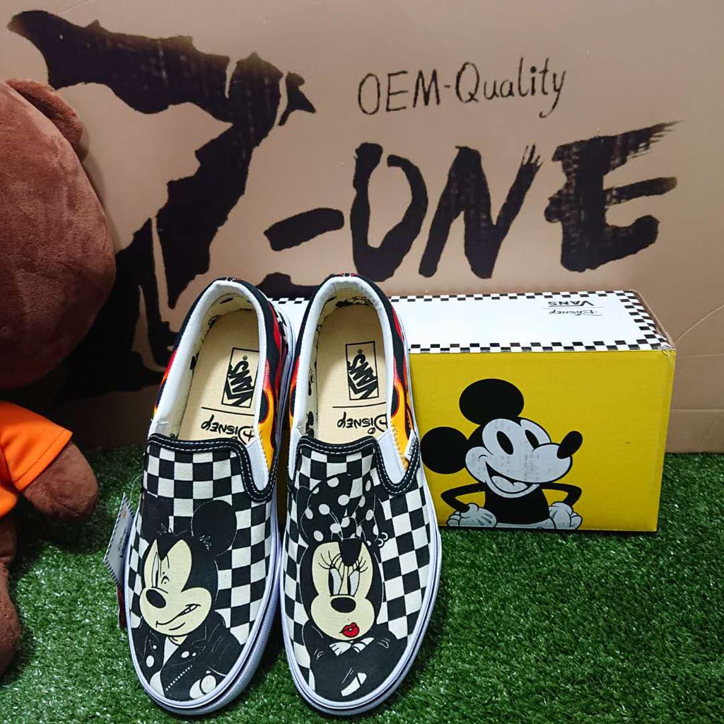Giày Lười Vải Canvas In Hình Chuột Mickey / Minnie Đáng Yêu