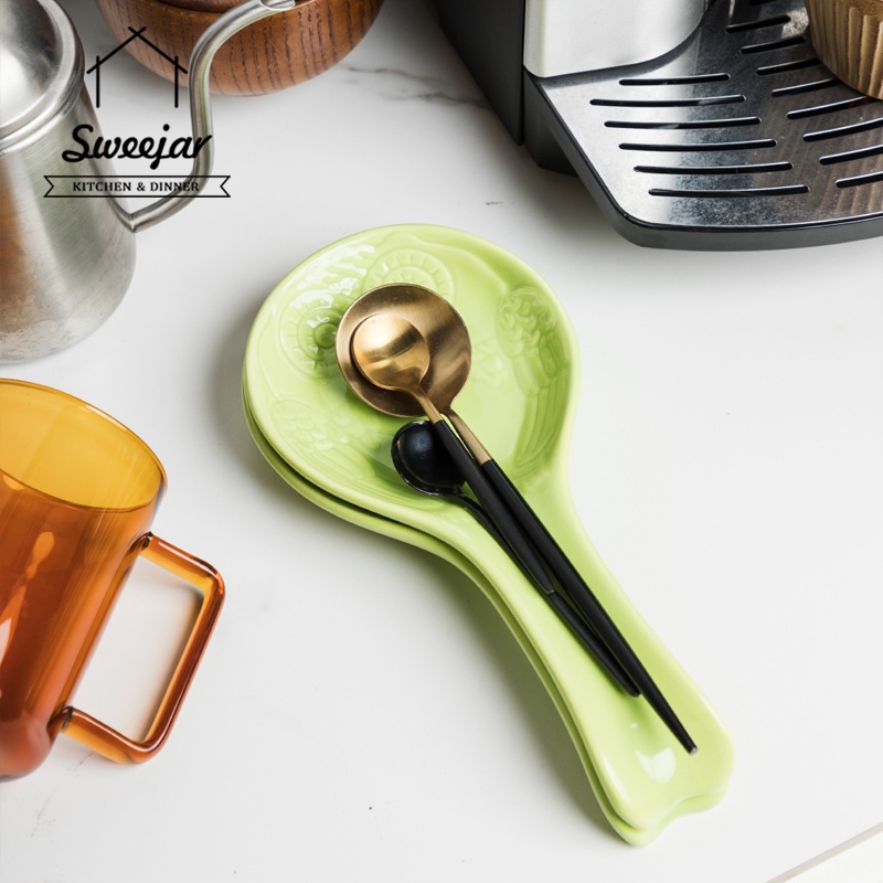 SWEEJAR Set 2 giá đỡ muỗng/ đũa  họa tiết chú chim cú bằng sứ cỡ lớn tiện dụng