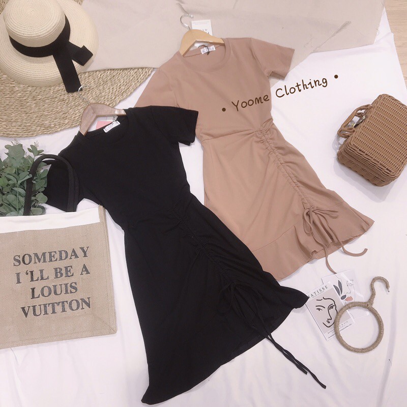 [Mã SKAMSALEP6 giảm 10% tối đa 100K đơn 150K] Váy body tay cộc đuôi cá dây rút tôn dáng hai màu [ ẢNH THẬT TẠI SHOP] | BigBuy360 - bigbuy360.vn