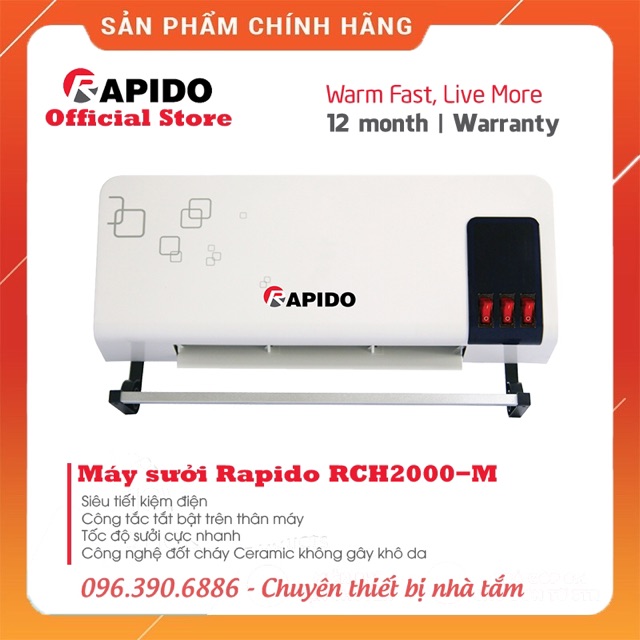 Máy sưởi gốm điện tử Rapido RCH2000-D,M ( Loại có điều khiển/Công tắc )