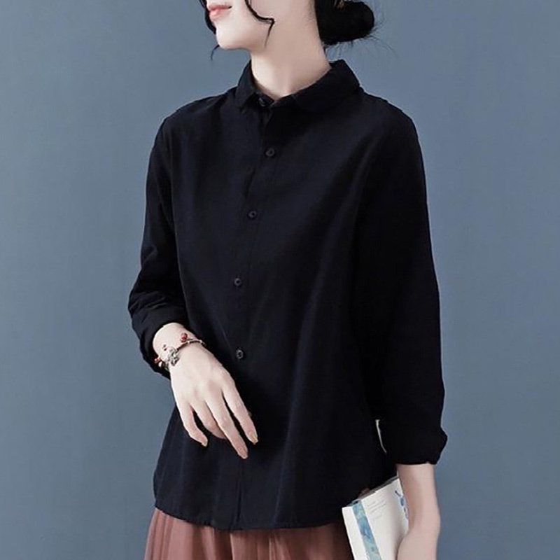 Áo sơ mi cotton lanh lạnh tay dài màu trơn thời trang