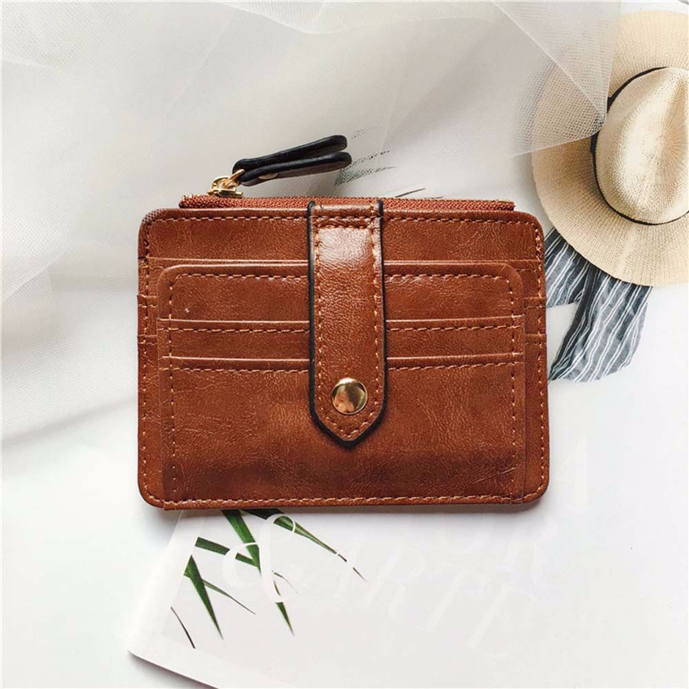 Ví Da Pu Ngắn Siêu Mỏng Có Khóa Kéo Nhiều Màu Đa Năng Cho Nam Và Nữ