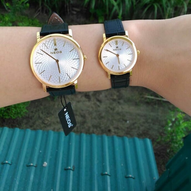 Đồng hồ đôi nam nu Neos dây da xịn hàng công ty chính hãng