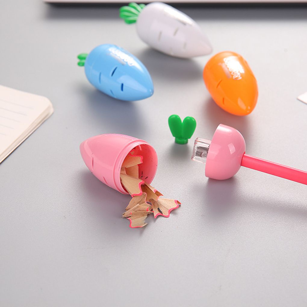 Dụng cụ gọt bút chì kiểu củ cà rốt bằng nhựa dễ thương có thể xoay màu sắc ngẫu nhiên